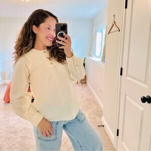 Madewell Cream Cotton Quilted Henley Blouse Top Small